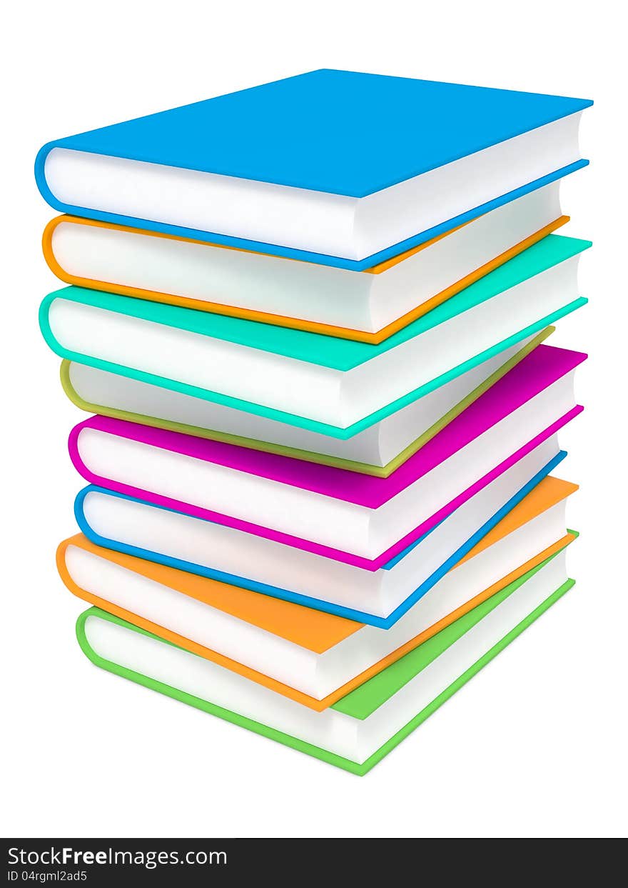 Stack Of Colorful Books On White Background.