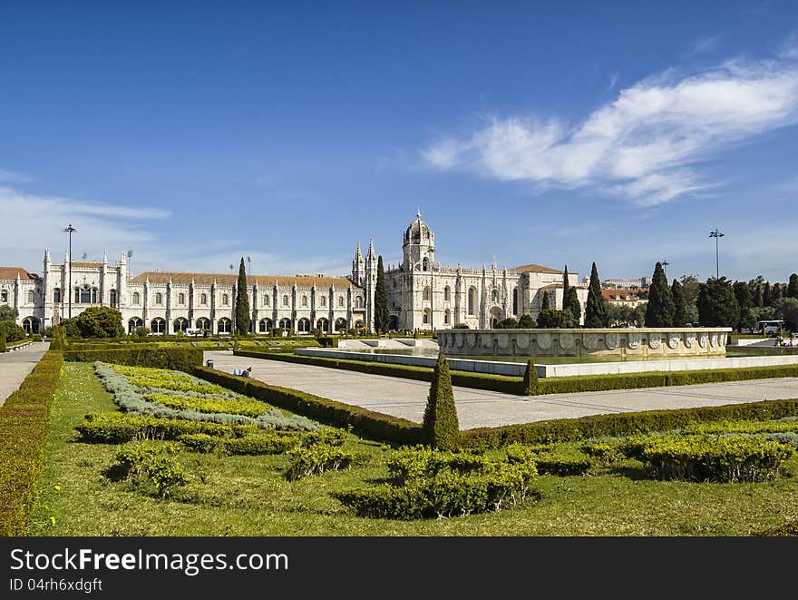 The Hieronymites Monastery front view from the park.