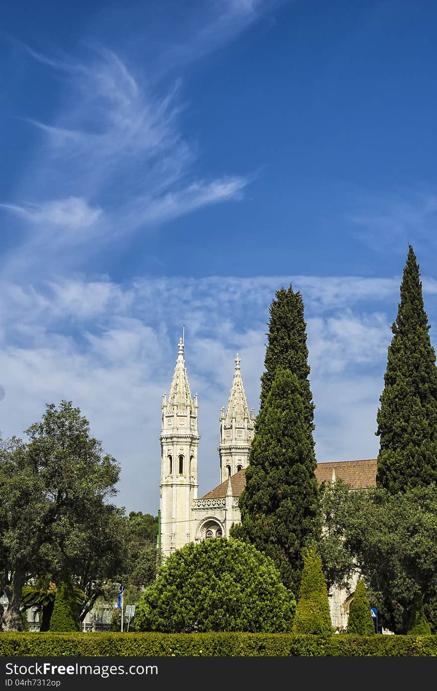 The Hieronymites Monastery side view from the park. The Hieronymites Monastery side view from the park.