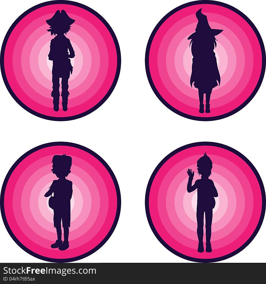 Badges with Silhouettes of kids in scary halloween suits