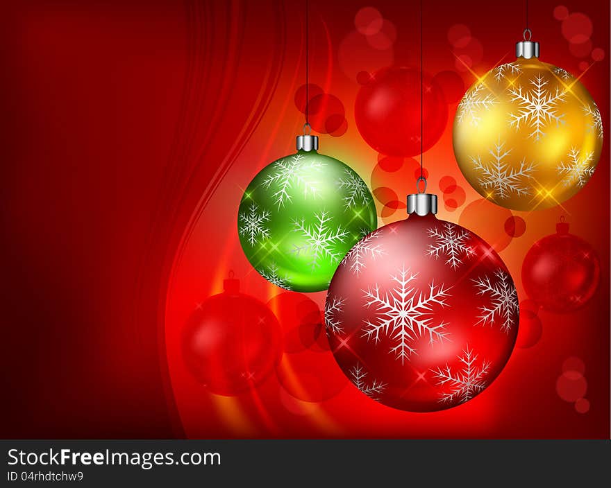 Color baubles on red background