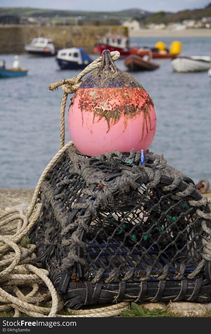 Crab and lobster pots on the quayside