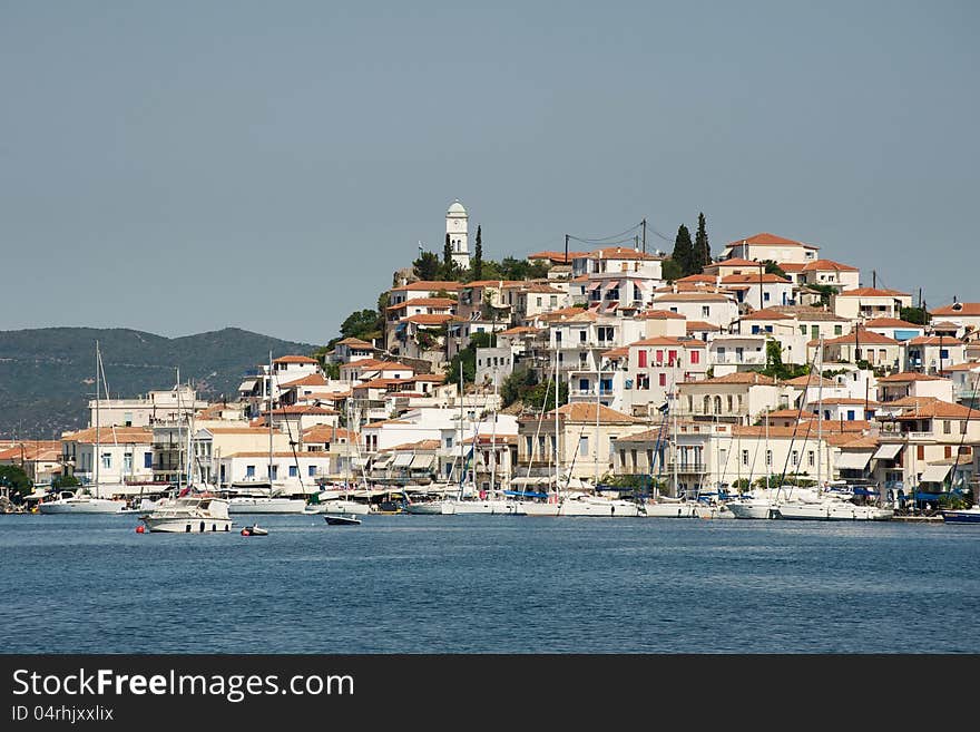 View of the village at the Poros island, Greece