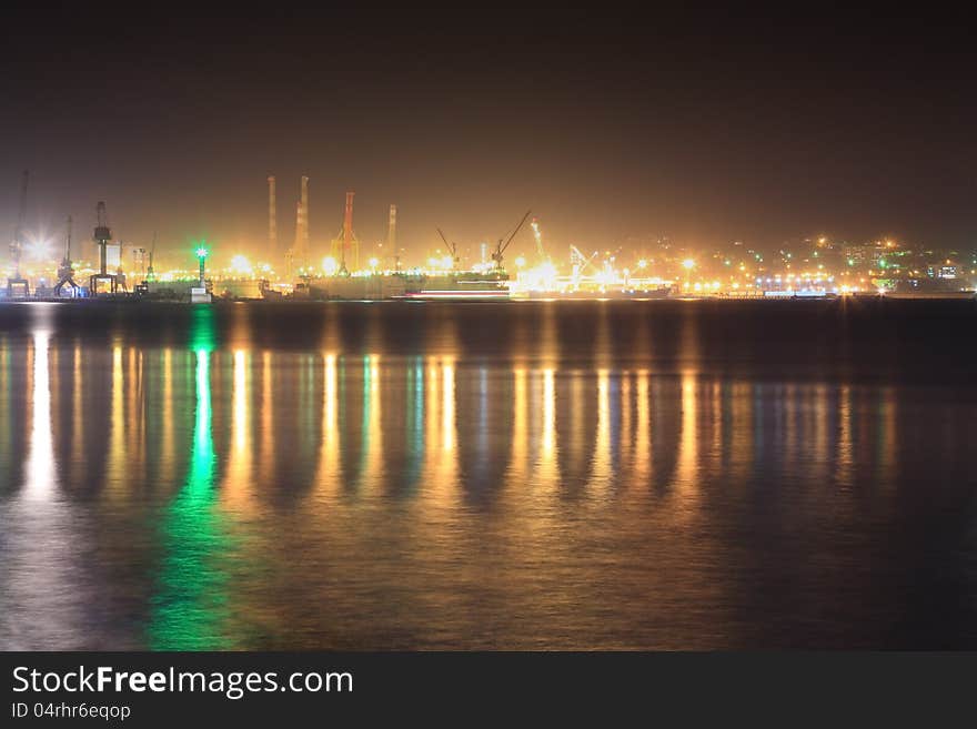 Seaport at night