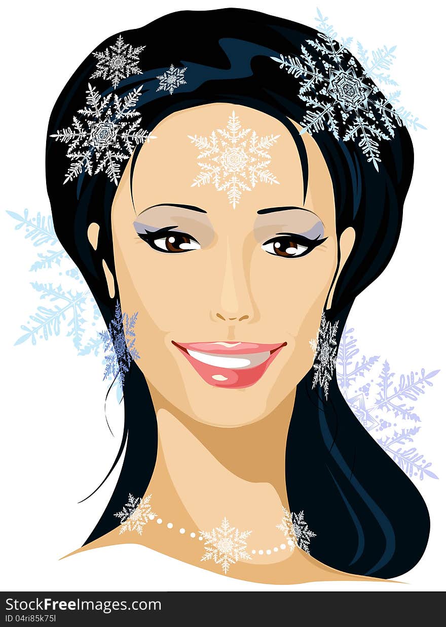 Winter beautiful woman portrait illustration