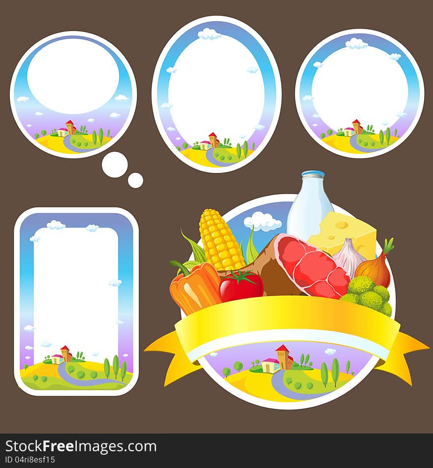 Stickers and labels with landscape, farmland vegetable