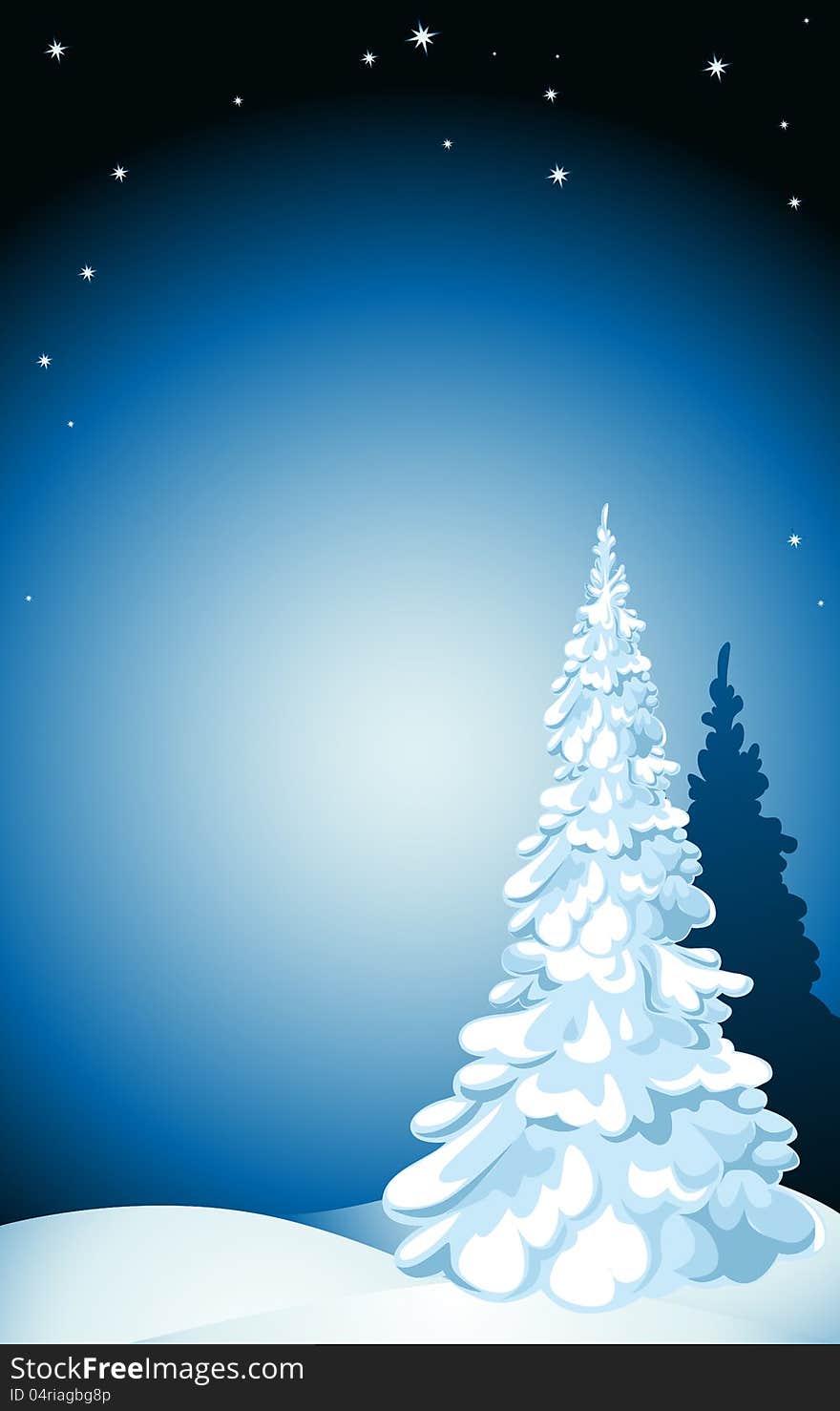 White tree, snow, stars and snowflakes. White tree, snow, stars and snowflakes