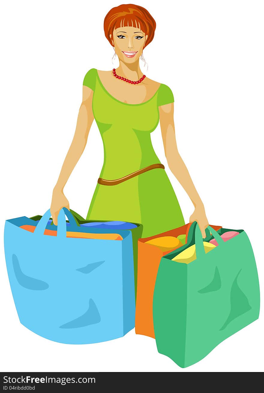 Young woman with many shopping bags