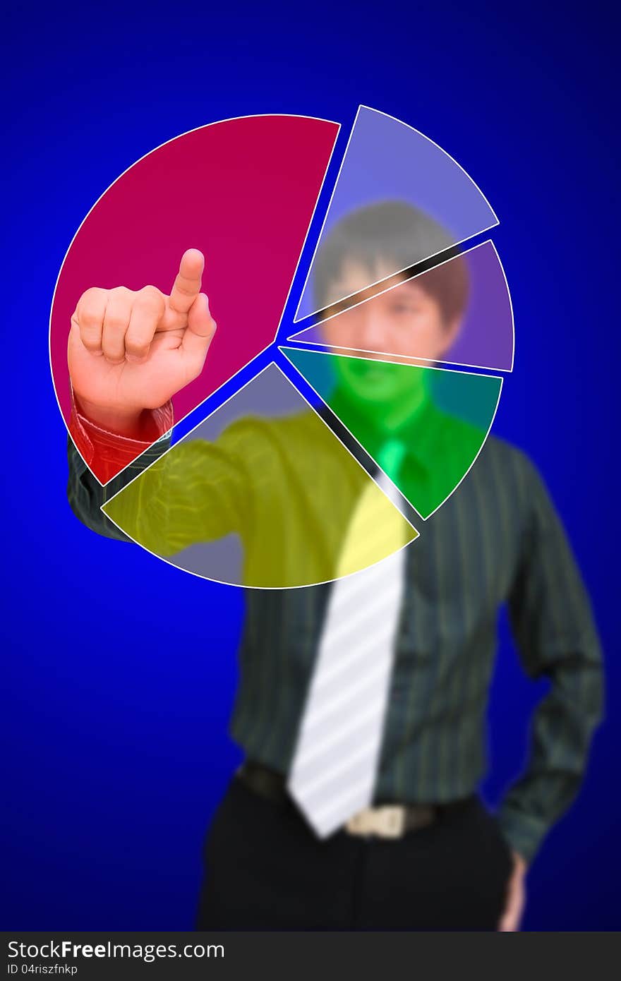 Business man hand press blank of pie chart button