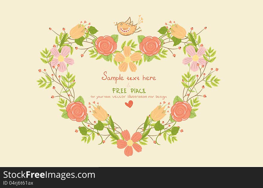 Greeting card with floral heart shape