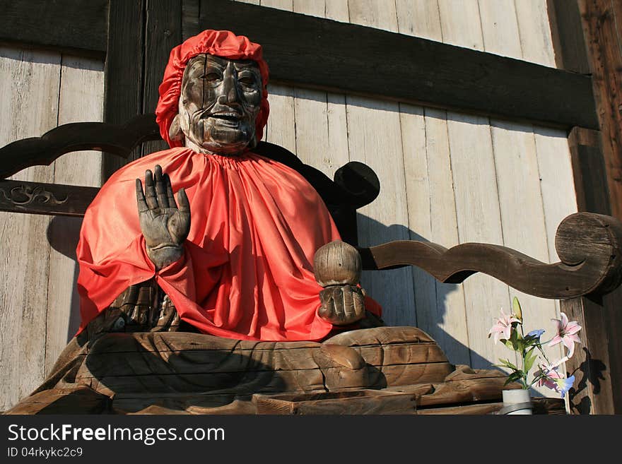 Pindola statue at Todaiji Nara Japan; wood carving