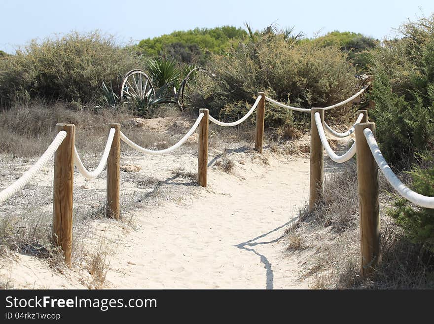 Elements of fence on the beach, Formentera, Spain