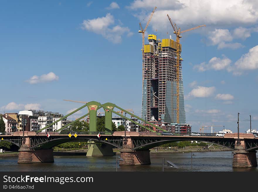 New European Central Bank construction in Frankfurt am Main, Germany