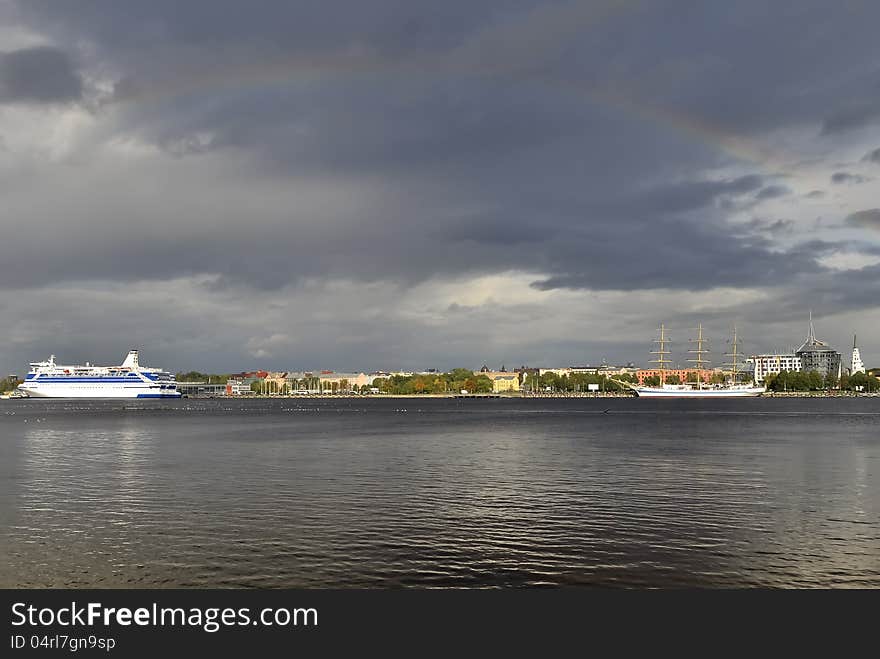 View on river embankment in Riga, Latvia