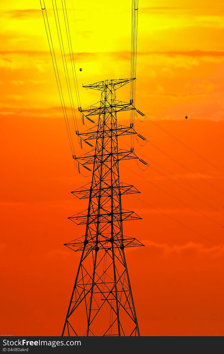 Picture of electric pole and sunset silhouette. Picture of electric pole and sunset silhouette.