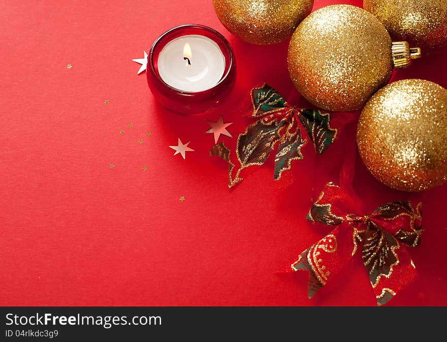 Christmas decoration on red background