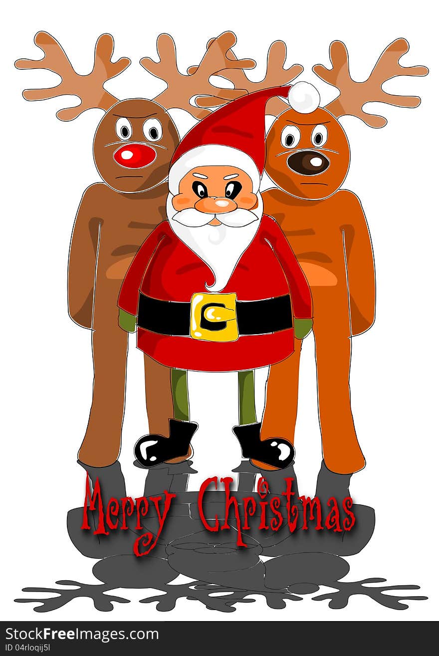 Santa claus with two reindeers - illustration.