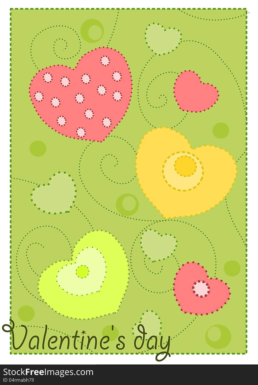 Colorful hearts on green background