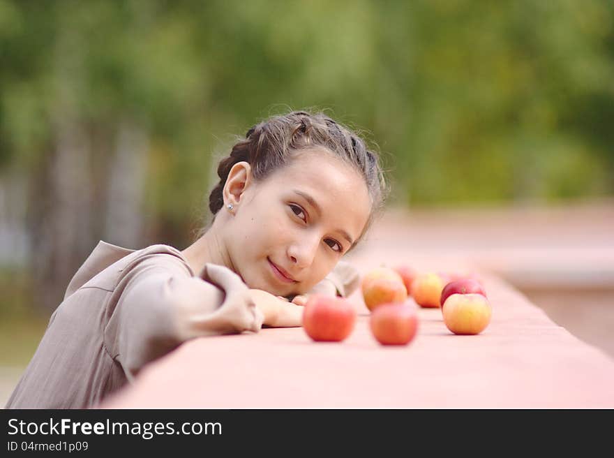 Portrait of Girl with Apples