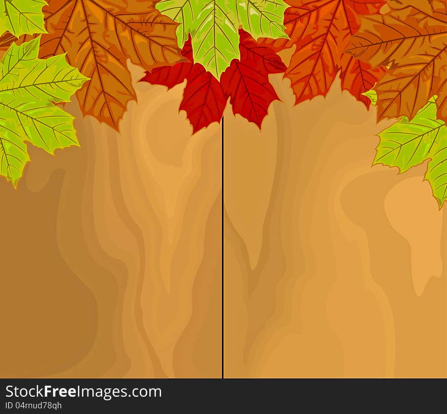 Beautiful autumn maple leaves on wood. Beautiful autumn maple leaves on wood