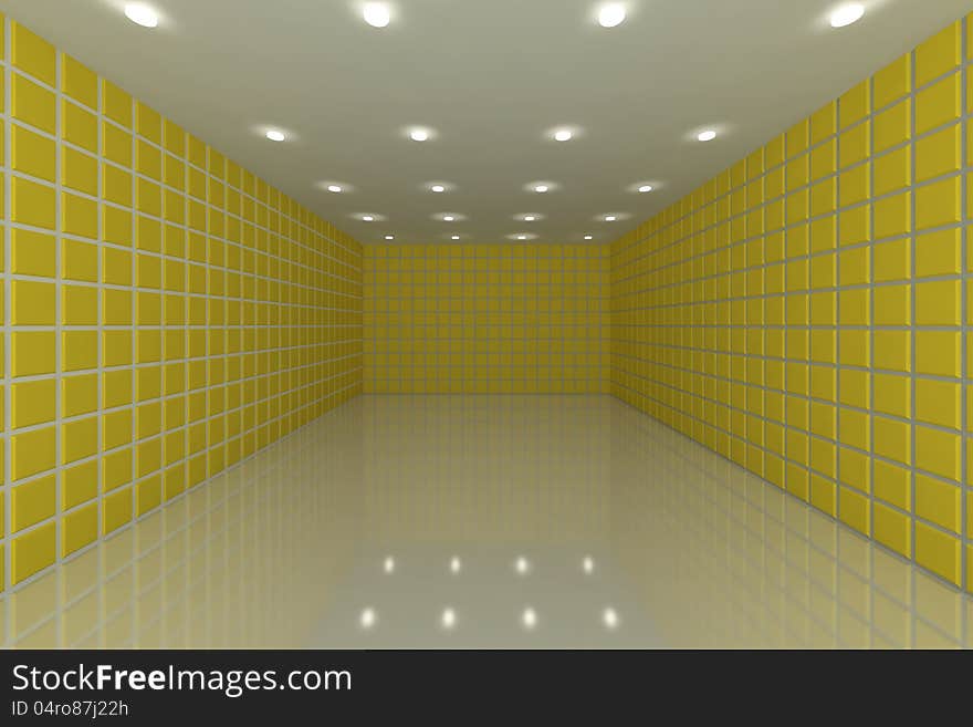 Empty room with color yellow tile wall