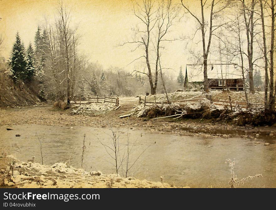 Vintage paper . winter landscape in the carpathians mountains. Vintage paper . winter landscape in the carpathians mountains