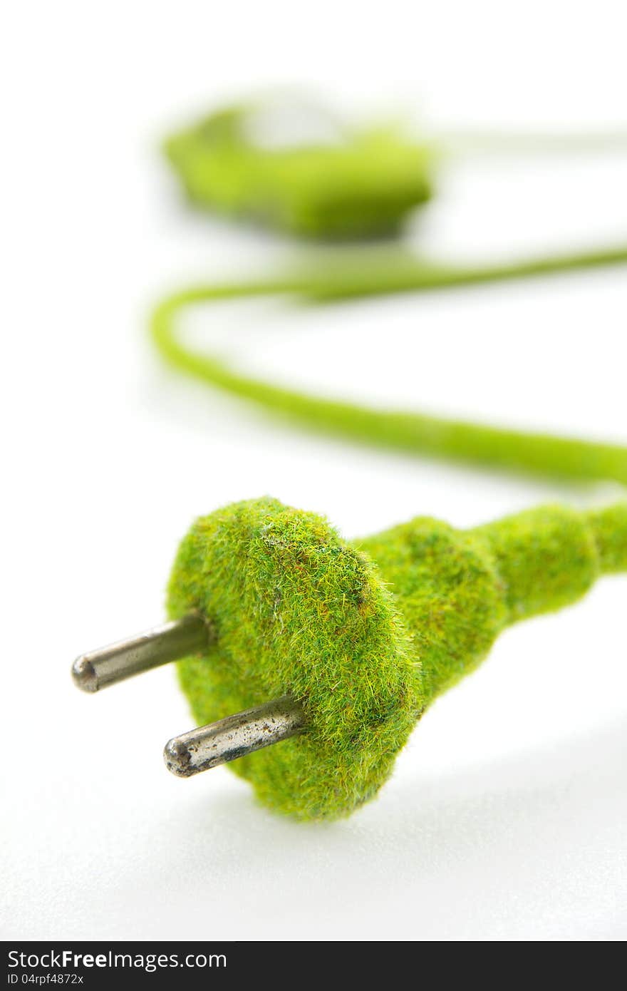 Green Electric Plug With Eco Car Icon