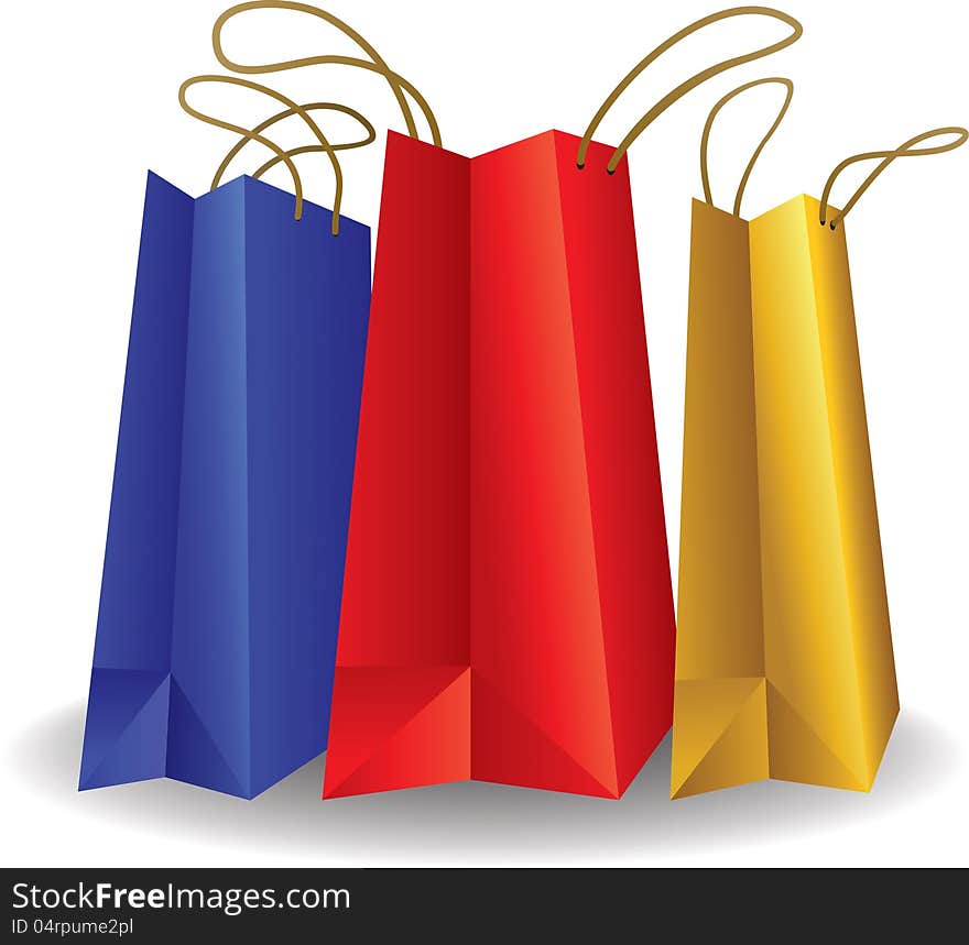 Colourful paper shopping bags  on white