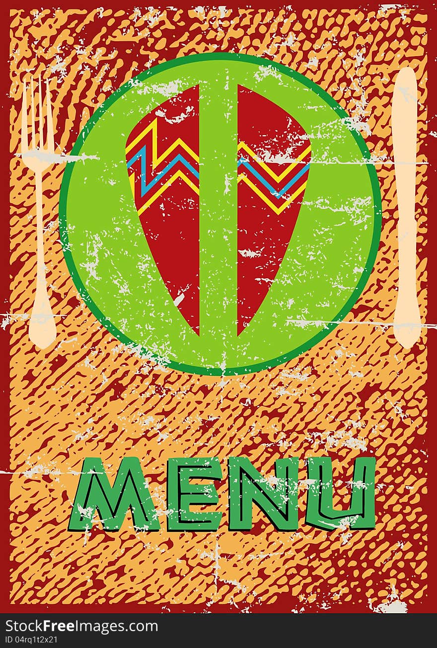 African style menu card, deign element, grungy