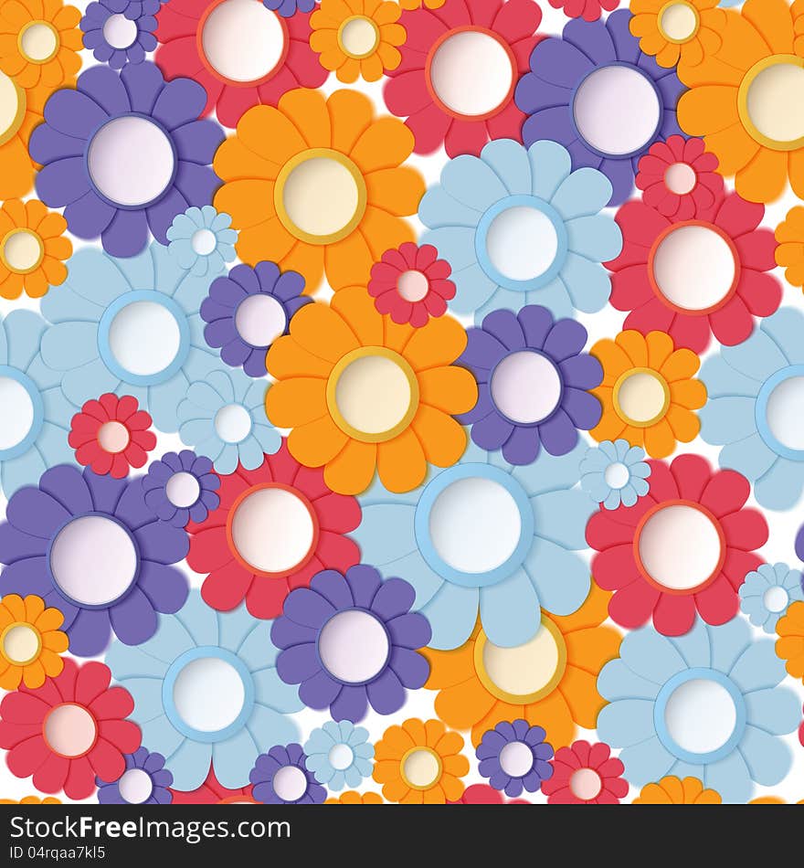 Vector illustration of paper crafted flowers seamless backgrounds