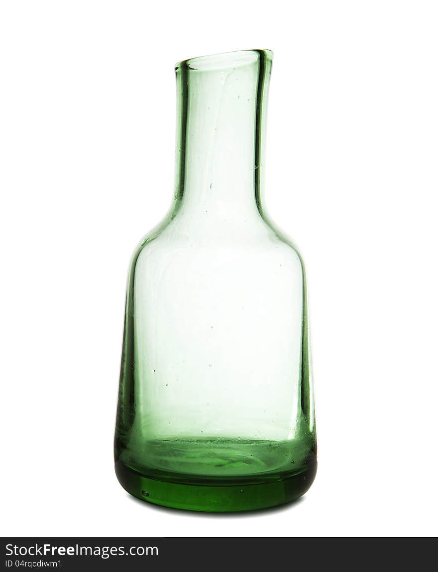 Empty green glass bottle in white. Empty green glass bottle in white