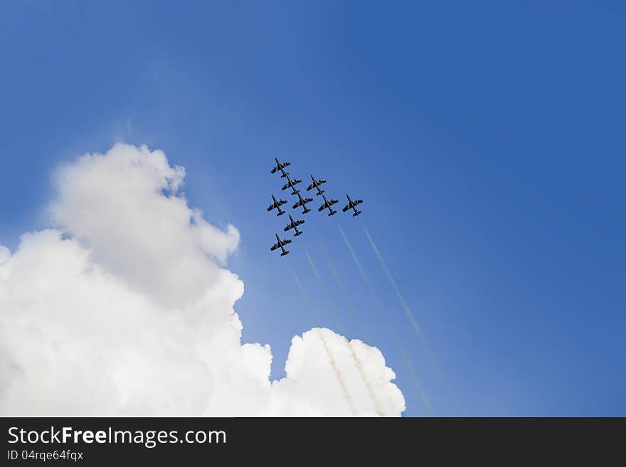 Airplanes  in the  blue sky. Airplanes  in the  blue sky