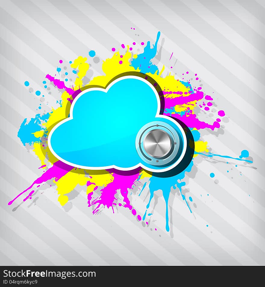 Cute grunge cloud computing icon frame with chrome volume on a stripped background. Cute grunge cloud computing icon frame with chrome volume on a stripped background