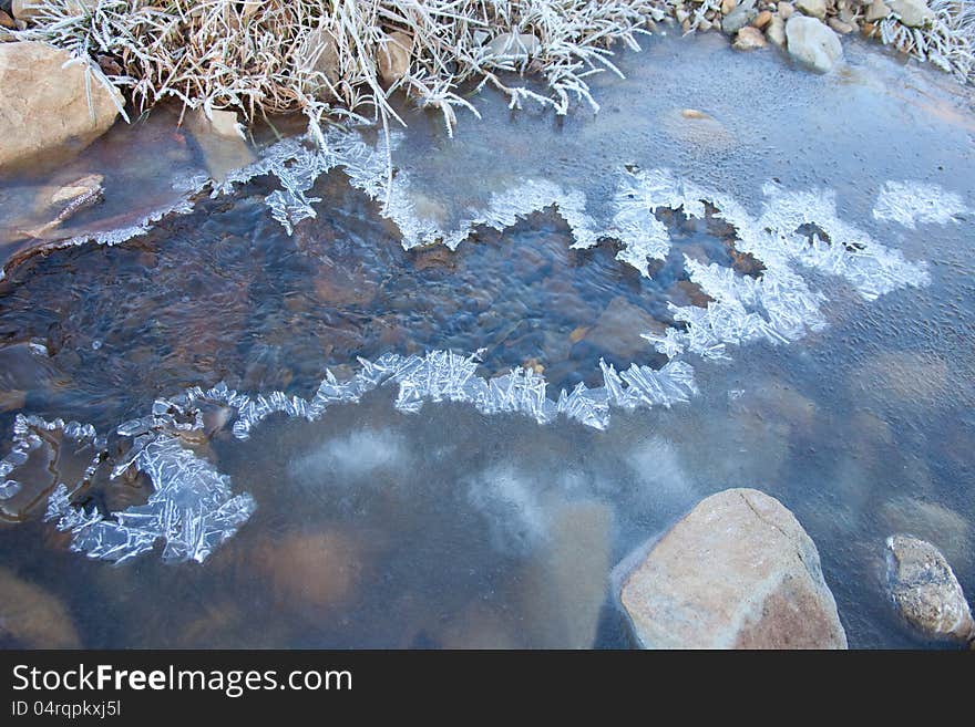 The first ice. Wild water amongst stones