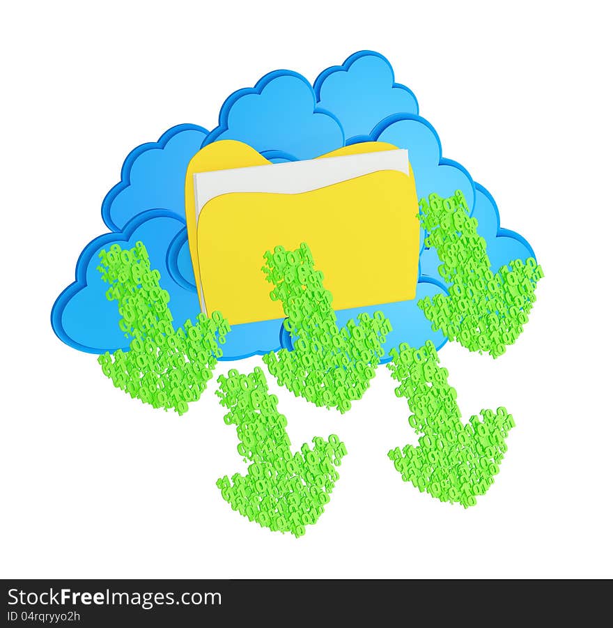 Blue Clouds With Folder And Green Download Arrows