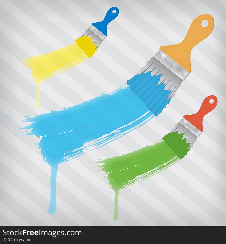 Flat brushes with paint s splashes