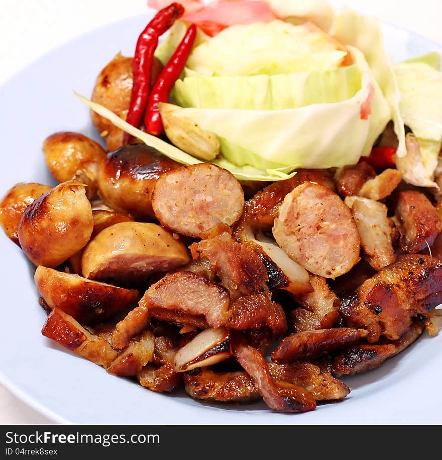 Thai pork sausage and fried pork