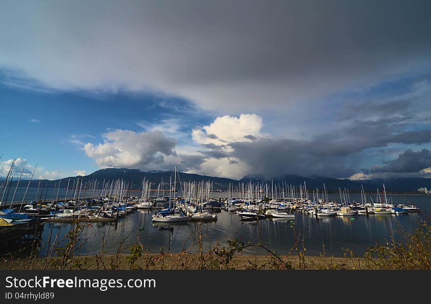 Boats resting under beautiful cloudy sky at Vancouver Canada