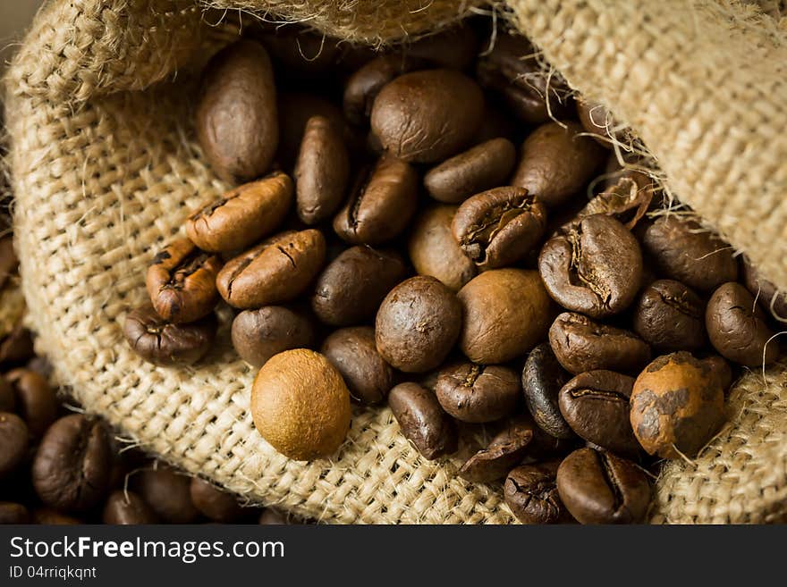 Coffee beans in a juta bag