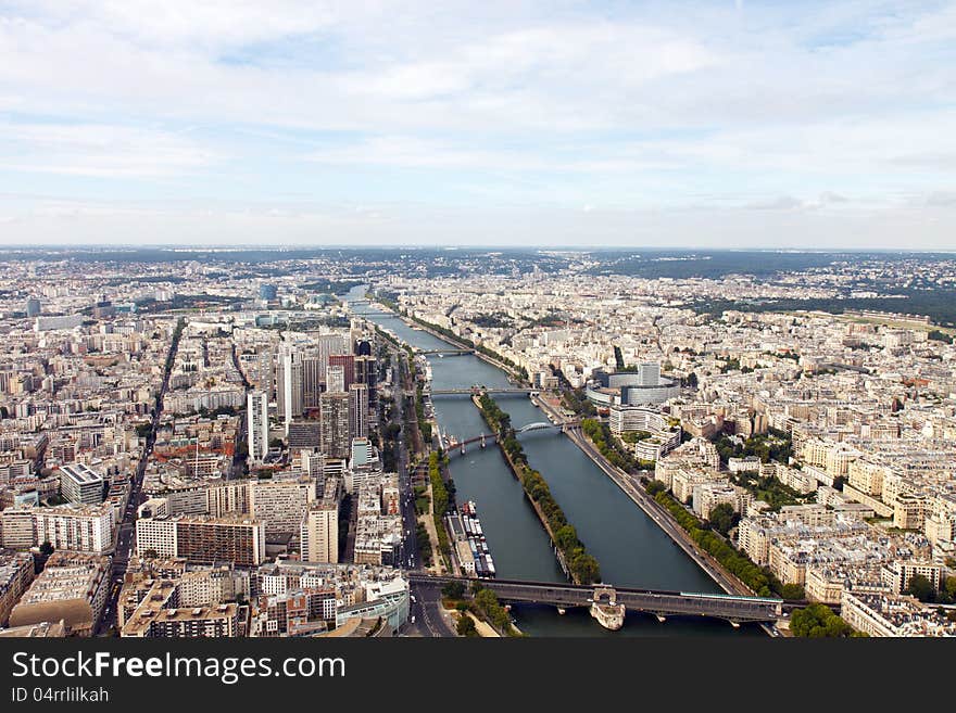 View up the Seine River, Paris, France, from the Eiffel Tower