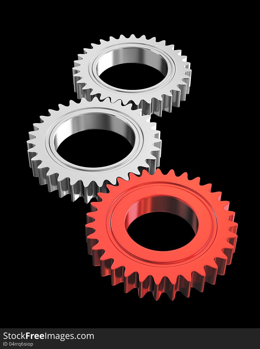 Isolated cogs on black background with clipping mask. Isolated cogs on black background with clipping mask