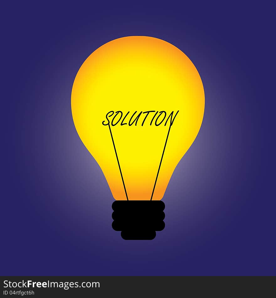 Conceptual illustration of bulb with filament replaced by solution word. The graphic can also represent problem solving, idea creation, innovation, creative solution, etc. Conceptual illustration of bulb with filament replaced by solution word. The graphic can also represent problem solving, idea creation, innovation, creative solution, etc.