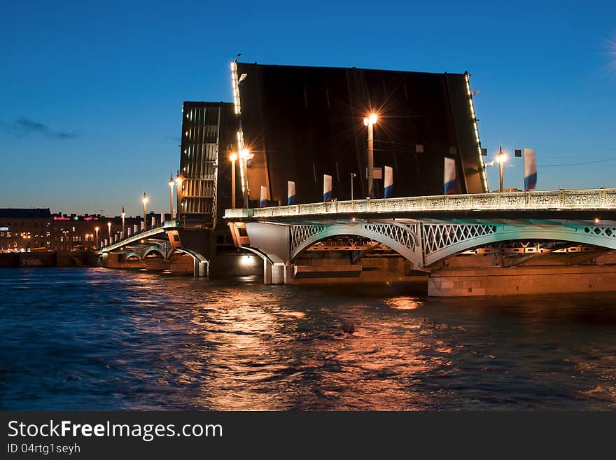 Drawn Blagoveshchensky Bridge in the city of St. Petersburg in the white nights. Drawn Blagoveshchensky Bridge in the city of St. Petersburg in the white nights