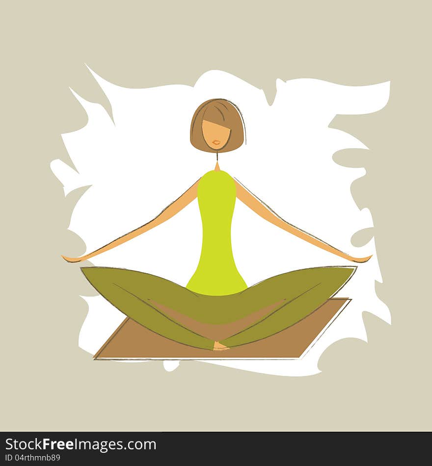 Woman in stylized yoga lotus pose.