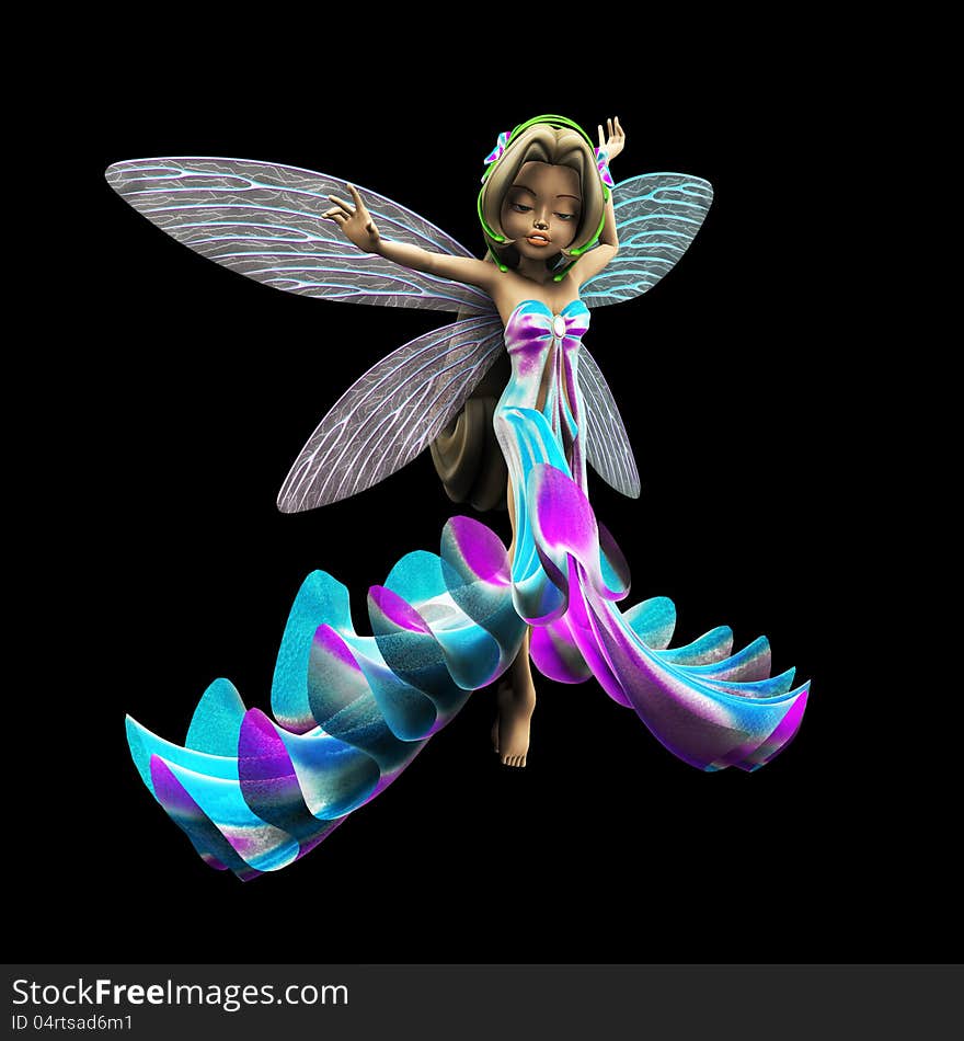 3d render of cute fairy in colorful glittering dress. 3d render of cute fairy in colorful glittering dress.