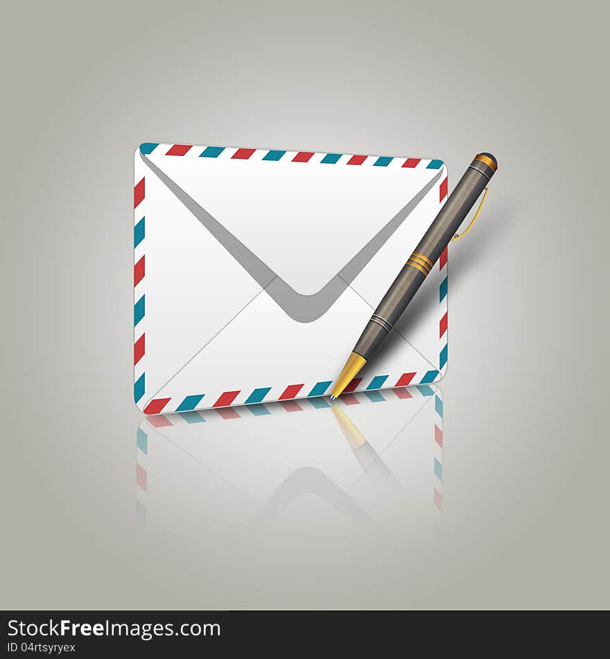 Illustration of postal envelope and pen background.