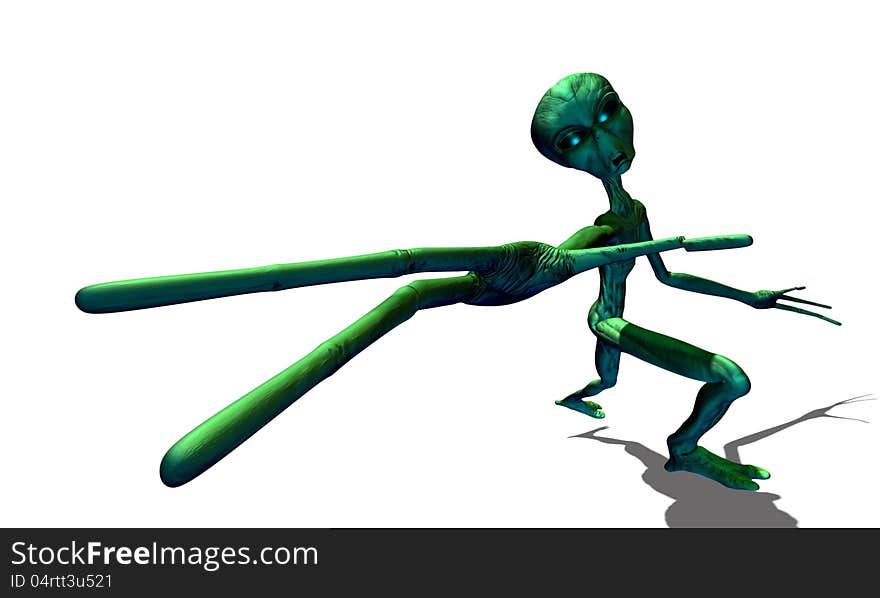 Green alien with hand stretched forward