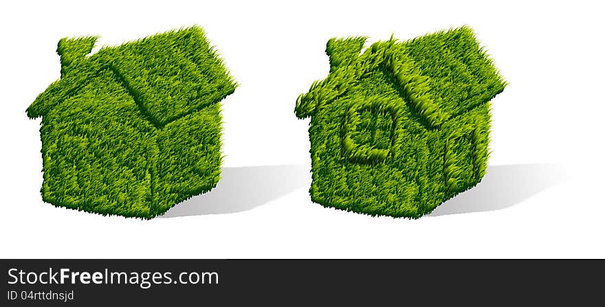 Illustration of green grass house on white background. Illustration of green grass house on white background