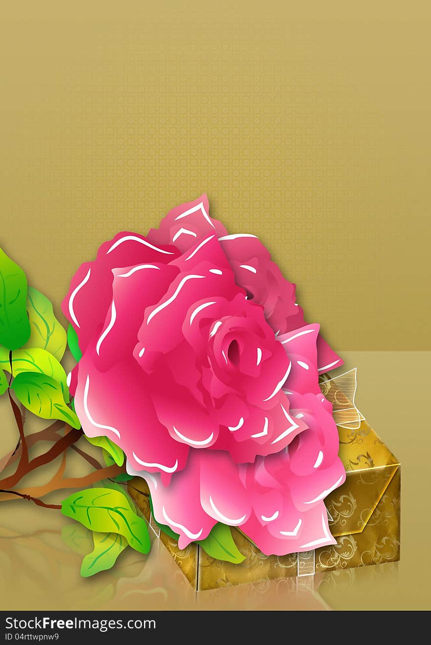 Beautiful roses and golden gift box background. Beautiful roses and golden gift box background.