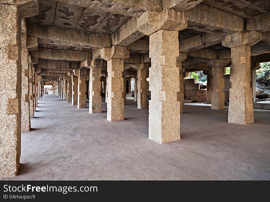 Pillars in the temple, Hampi, India